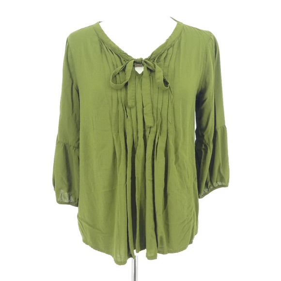 Old Navy Tops - Old Navy Army Green Pleated Front Pussy Bow Blouse